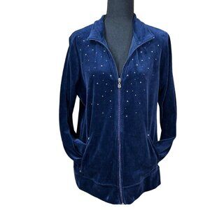 Karen Scott Sport Blue Jeweled Velour Jacket Size L